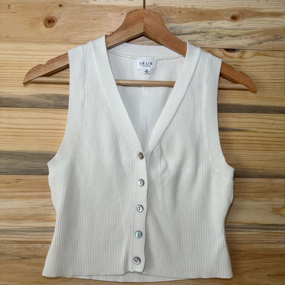 Anthropologie Le Lis Cream Ribbed Button-Up Blouse